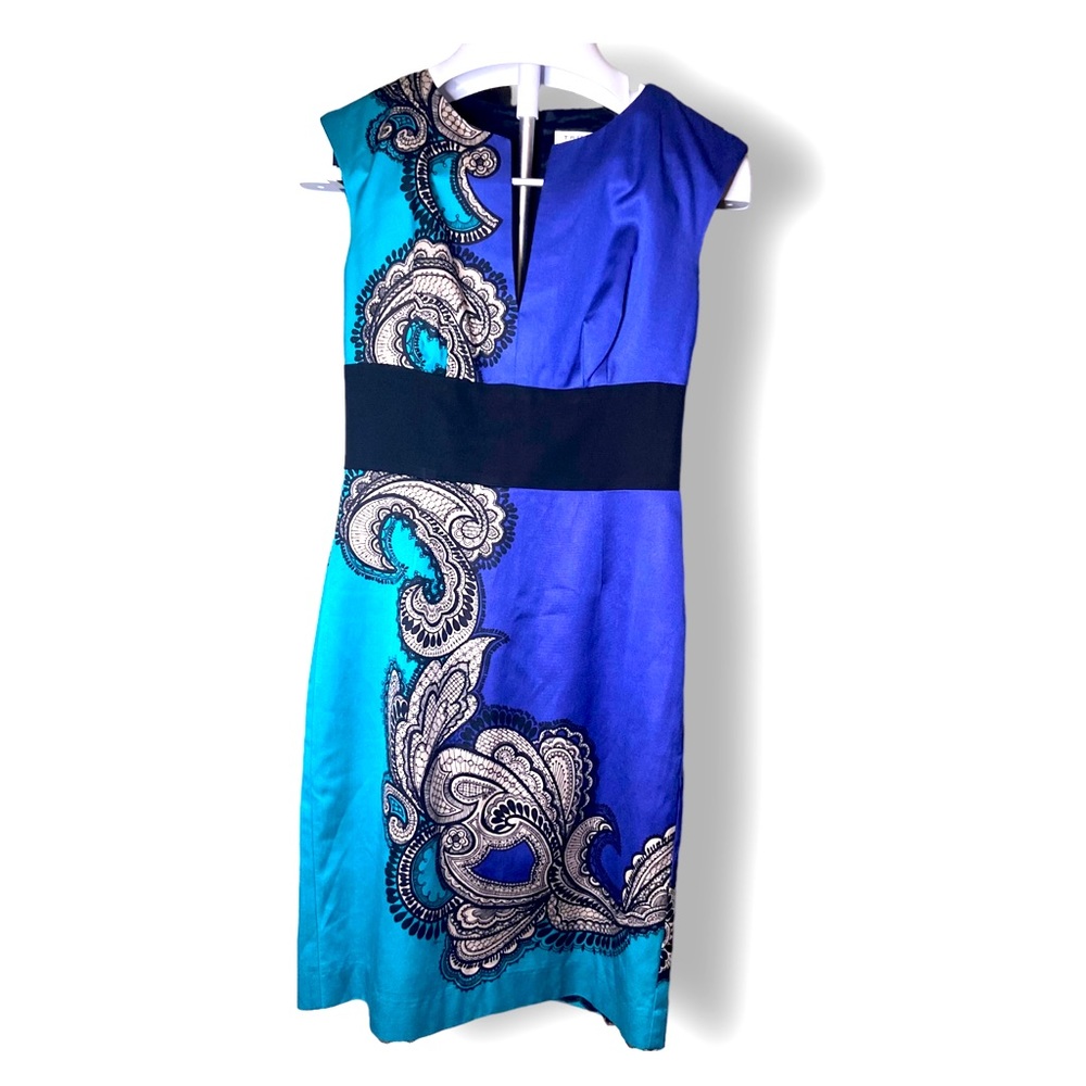 Trina Turk Silk paisley print blue and teal dress size 4